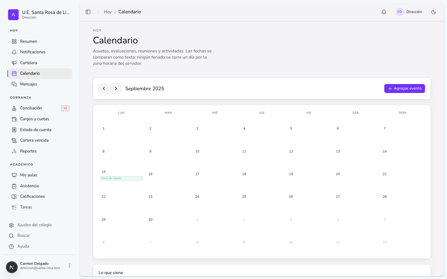 Pantalla: Calendario