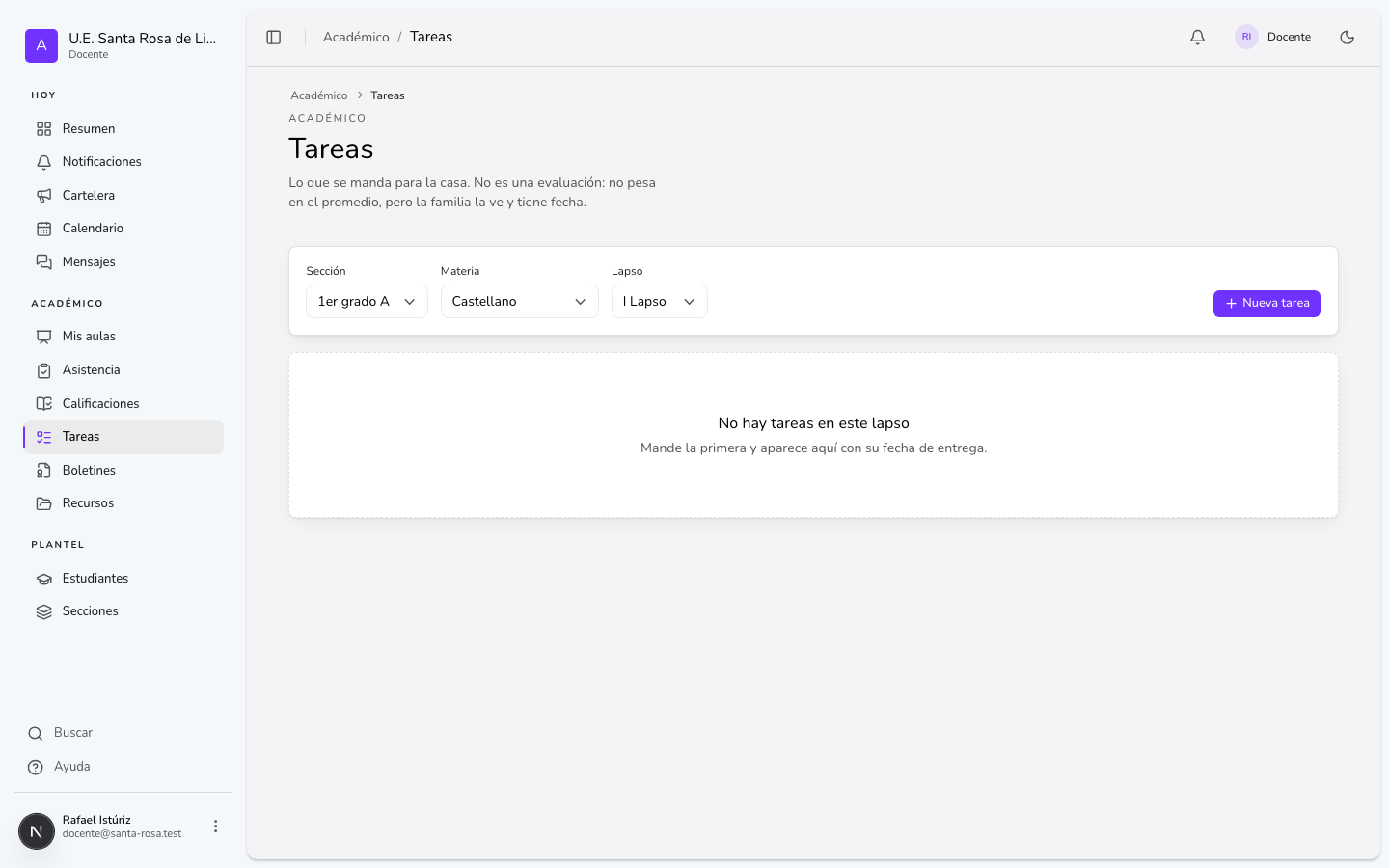 Pantalla: Tareas